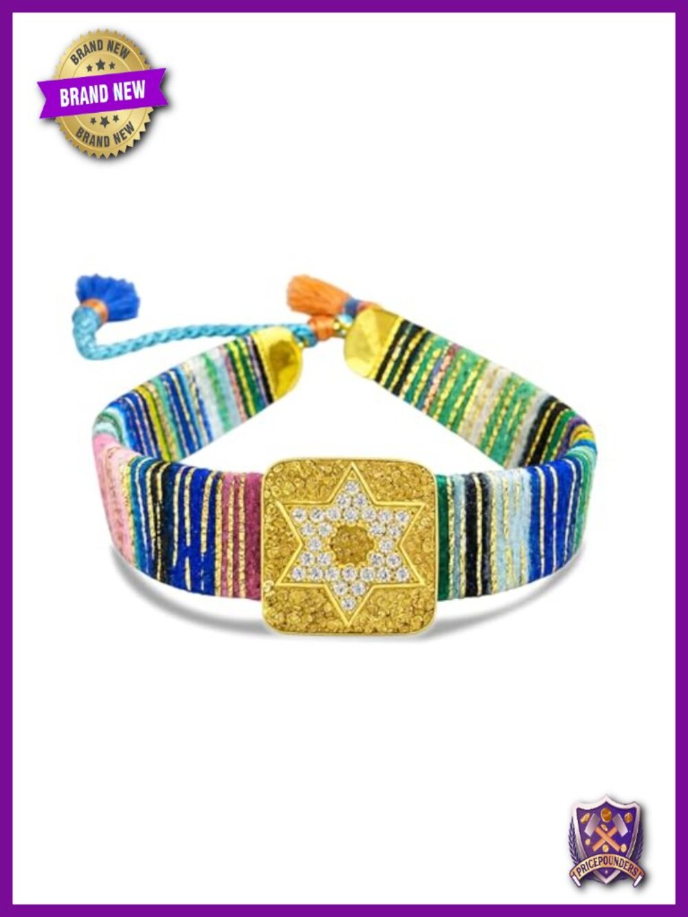 Hand Knotted Star of David Macrame Friendship Bracelet Gold Plated Adjustable